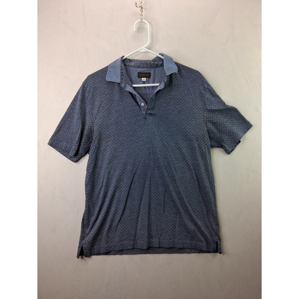 Thomas Dean & Co Performance Polo Shirt Mens Medium Blue‎ Micro Foulard Tennis